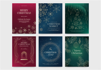 Obraz na płótnie Canvas Christmas Winter Wonderland Poster Flyer Set in Classic Festive Invitation Style & Luxury Red Green Blue Gold Hues