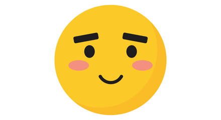 Fototapeta premium Happy face emoji with raised eyebrows and blushing cheeks on white background