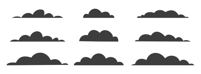 Minimal dark cloud silhouettes vector graphic shapes collection for app interface design.