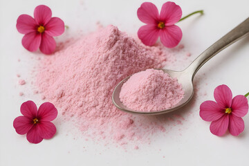 Light Pink Powder with Spoon and Pink Floral Decor on White Board