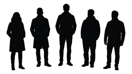 Group of diverse people silhouettes isolated on white background, Vector