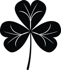 Black shamrock silhouette with white vein details on white background