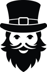 Black Leprechaun Face Silhouette with Top Hat and Beard 6