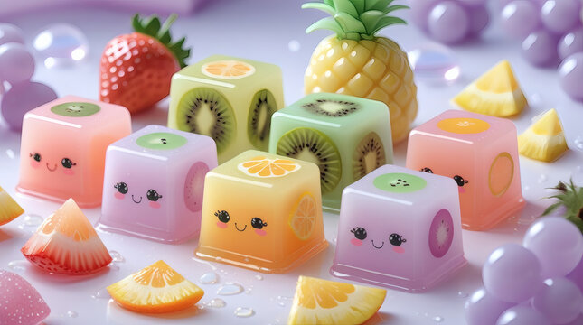 Playful Cubed Fruit Jellies A Delicious and Colorful Dessert with a Touch of Fun