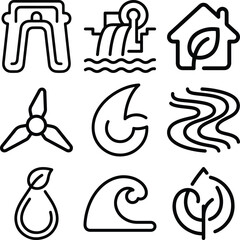 Collection of renewable energy and eco friendly icons