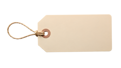 Blank beige paper tag with string isolated on black background