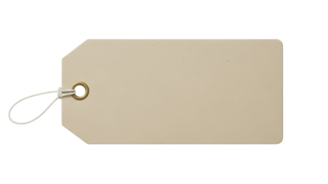 Blank Beige Paper Tag with String and Brass Eyelet Isolated on Black Background