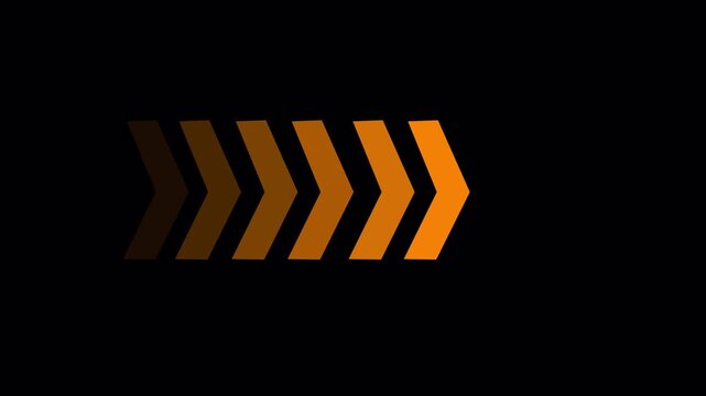 Arrow extending. Bouncing arrow, swipe right. Animated arrow icon pointing right. Flashing direction indicators. direction pointer to right against black background 4K Video.