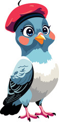 Pigeon Wearing a Red Beret