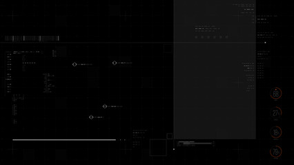 Futuristic HUD interface template featuring grid lines, data panels, diagnostic markers, and sci-fi UI elements, designed for high-tech overlays in cinematic, biotech, and digital media