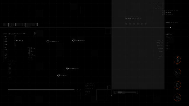 Futuristic HUD interface template featuring grid lines, data panels, diagnostic markers, and sci-fi UI elements, designed for high-tech overlays in cinematic, biotech, and digital media