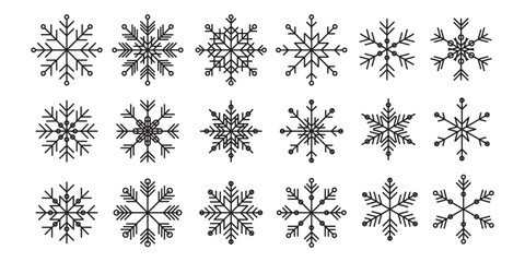 Graphic Snowflake Bundle. Winter Holiday Symbol. Christmas or new Year Greeting Card or Invitation Decoration Element. Retro Symmetry Snow Crystal Snowflake Star Sign. 