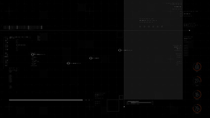 Futuristic HUD interface template featuring grid lines, data panels, diagnostic markers, and sci-fi UI elements, designed for high-tech overlays in cinematic, biotech, and digital media