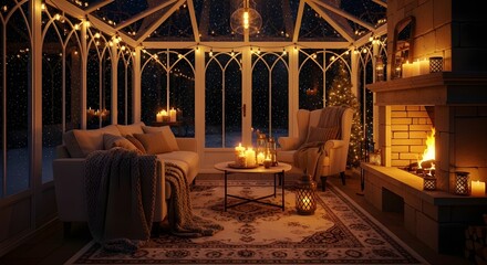 An elegant living room showcasing a fireplace, complemented by soft seating and decorative accents for a homely feel.