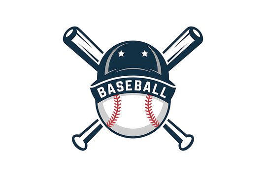 Baseball emblem with helmet crossed bats and classic stitched ball
