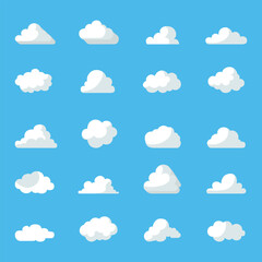 Flat clouds set vector, simple weather icon shapes collection.