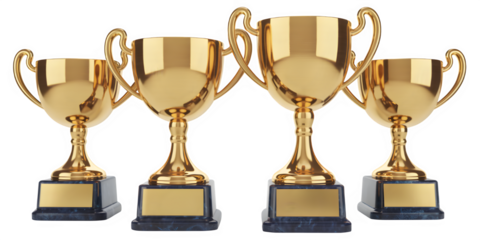 Golden award trophies for competition achievement and success isolated concept