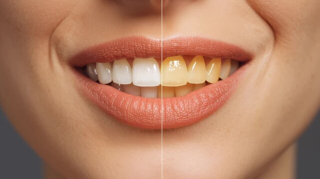 Perfect smile before and after bleaching. Dental care and whitening teeth
