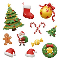 Christmas-themed icon set with Santa Claus, a Christmas tree, and various other holiday symbols.