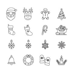 Christmas holiday celebration line icons, festive winter season art.