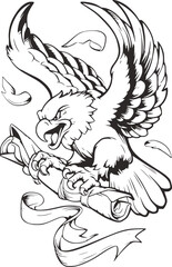 Eagle Flying with Scroll in Talons