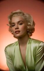 Blond little girl's portrait with red color style hair and makeup shows beauty and fashion elegance