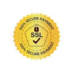 Print SSL Certificate, Gold Stamp, E-commerce Security, Online Payment, Vector Seal, 100% Secure, Brand Certification, Financial Technology, Verified Symbol, Web Design, Cyber Protection, Premium Badg