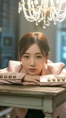 Young woman student smiling reading a book while sitting on a sofa in a cafe