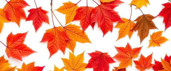 Fototapeta premium Crisp, vibrant autumn leaves isolated on white background, maple, arrangement