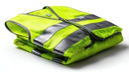 Safety Vest: A neon yellow safety vest is neatly folded, highlighting its reflective strips, crucial for visibility in low-light conditions. This image embodies protection, diligence.