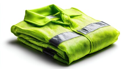Safety Vest : A fluorescent green safety vest, meticulously folded, embodies security and protection for worker
