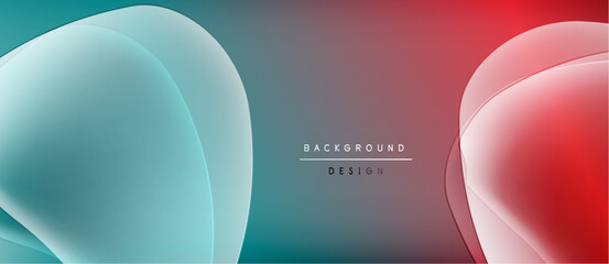 Abstract gradients blend turquoise, purple, red. Overlapping shapes create dynamic visual effect. Minimalist design, modern aesthetic.