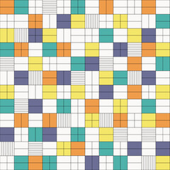 Retro Geometry: Square Patchwork in Bright Tones. Modern Mosaic: Minimalist Art Background with Grid. Eps 10