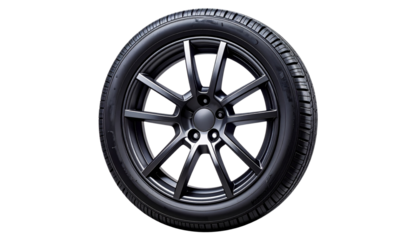 Vehicle Tire and Wheel Cut Out on Clear Background