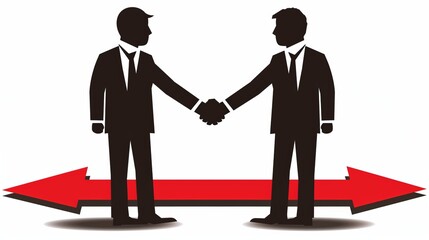 Silhouette of two men shaking hands under red arrow symbolizing economic crisis and 2026 forecast