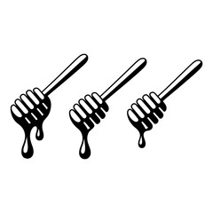 Obraz premium Honey dippers with dripping golden nectar, sweet natural liquid food ingredient, perfect for breakfast and desserts, a healthy and organic treat.