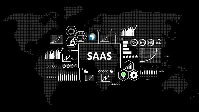 Saas Technology, Internet and network concept, Abstract technology symbols on World Map Background - Powered by Adobe