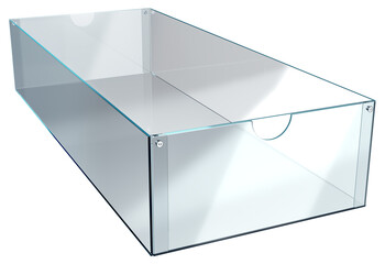 Retail clear acrylic or glass display box. 3d illustration transparent background