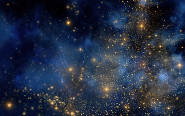 Fototapeta premium Sparkling Christmas lights in a magical night sky with golden glitter and shimmering bokeh effect, creating a festive and enchanting abstract background, digital illustration