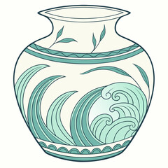 Artistic vase with flowing waves and leaf motifs