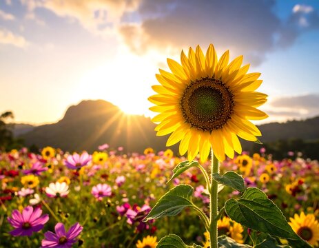 sunflower field in the morning