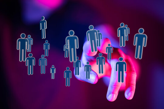 Abstract network of people and hand connecting for business and social media. Global connection, teamwork and c - Powered by Adobe