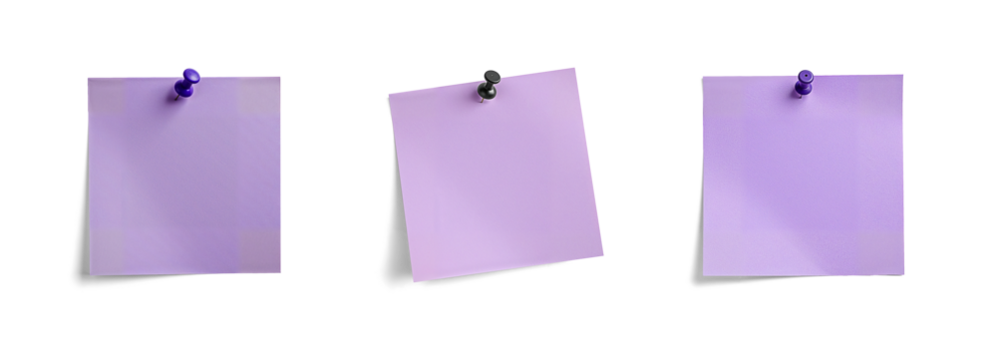 Realistic Purple Note with Push Pin Ideal for Office, School, and Presentations Isolated on Transparent Background