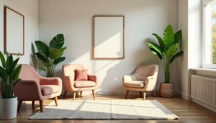 Fototapeta premium A serene and inviting therapy office, featuring calming decor and natural light, suggesting a peaceful and supportive environment for healing and well-being , meditation, interior