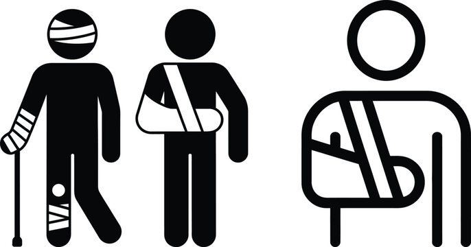 Injured people icons: arm sling, head bandage, leg cast, cane