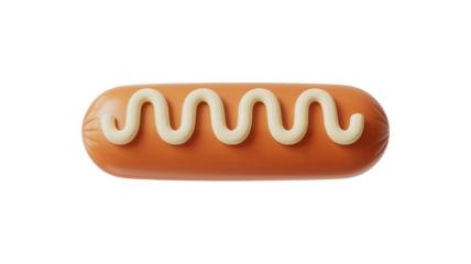 Deliciously decorated hot dog bun with a zigzag pattern of creamy white sauce isolated on transparent background