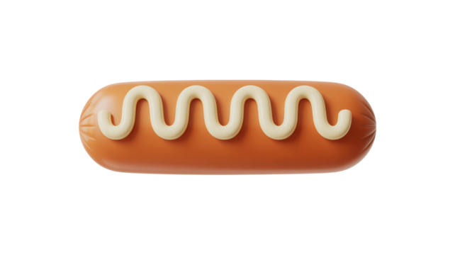 Deliciously decorated hot dog bun with a zigzag pattern of creamy white sauce isolated on transparent background