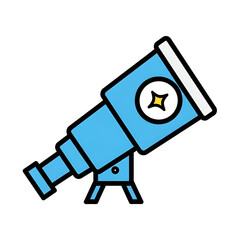 Blue telescope icon for astronomy and space exploration isolated on transparent background