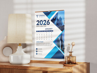 Monthly calendar template for 2026 year. Wall calendar in a minimalist style. Week Starts on Sunday.