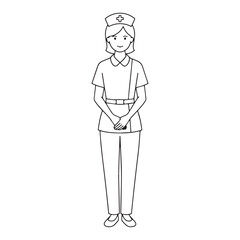 Senior Nurse Line Art &ndash; Nurse Vector Artwork Featuring Smooth Defined Outlines &ndash; Nurse Drawing &ndash; Vector of Nurse &ndash; Nurse Sketch
